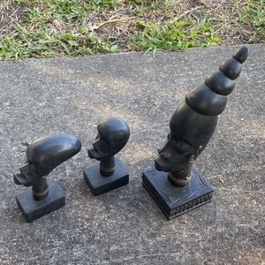 Set of 3 Antique 1950s Solid wood head carvings - South American